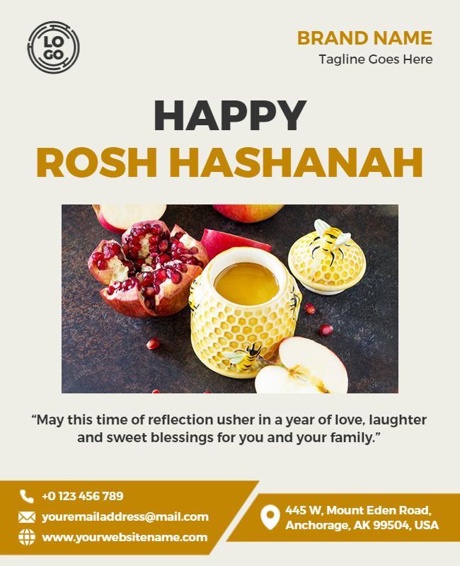 Festive Gold and White Rosh Hashanah Celebration Flyer Template