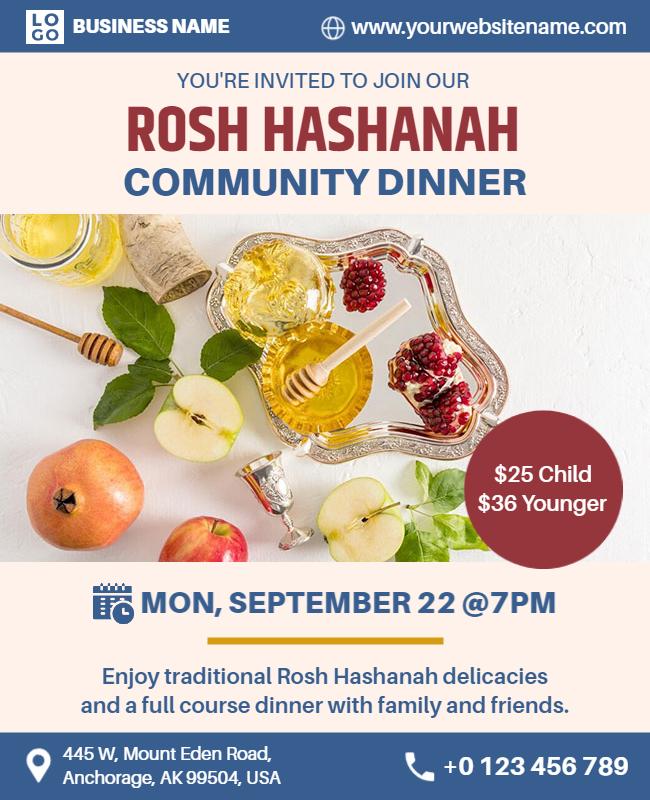 Rosh Hashanah Community Dinner Celebration Flyer Template