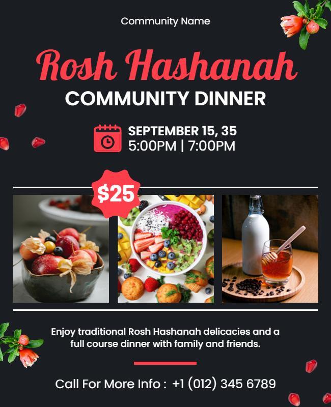 Rosh Hashanah Community Dinner Invitation Flyer Template