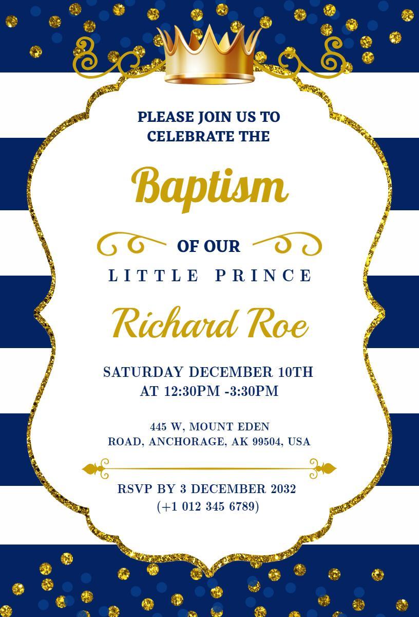 Royal Blue Crown Baptism Celebration Invitation Template