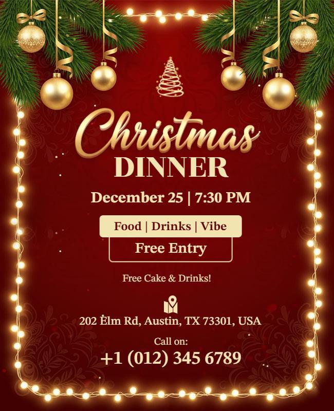 Royal Christmas Holiday Dinner Invitation Flyer Template