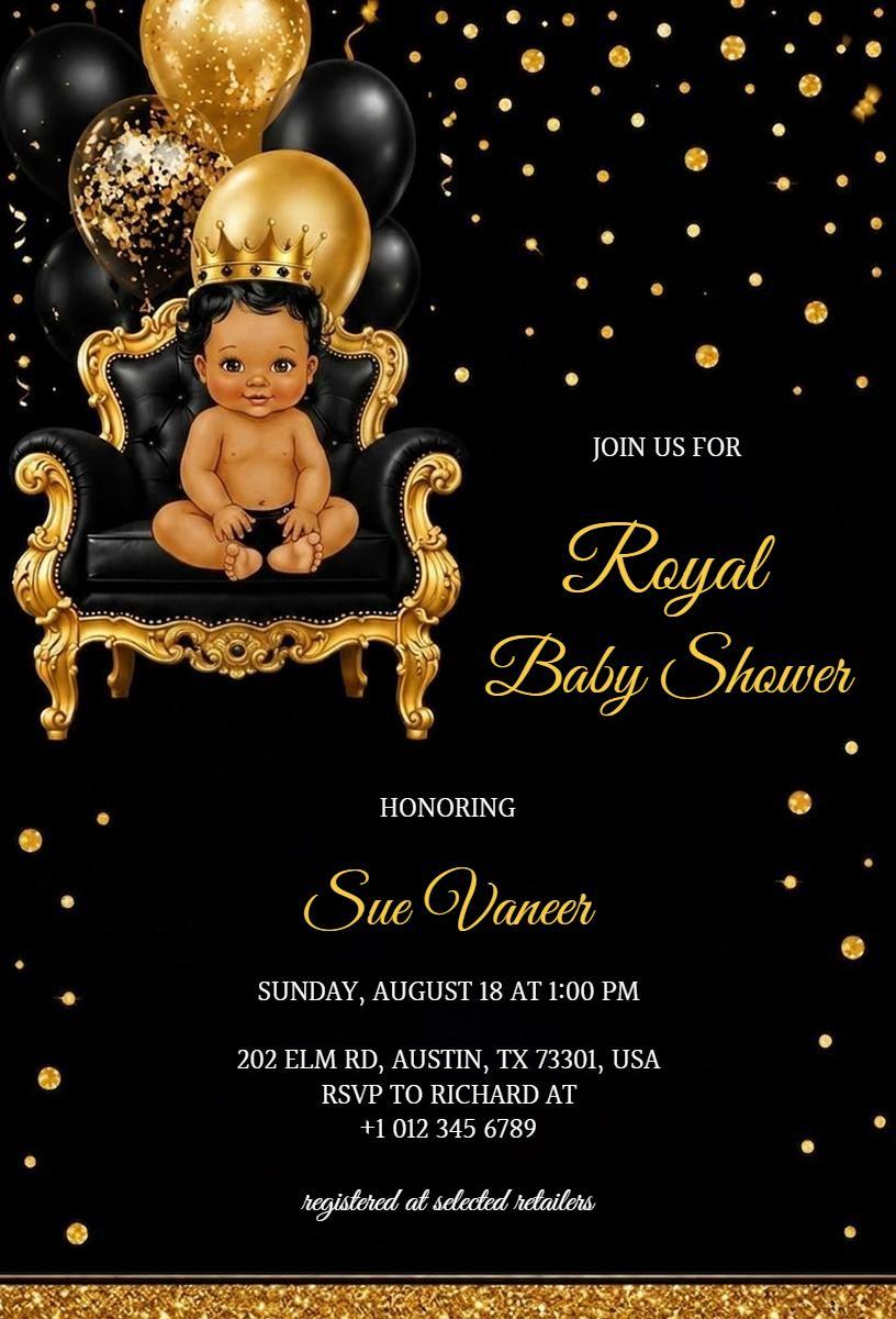Royal Gold Themed Baby Shower Celebration Invitation Template