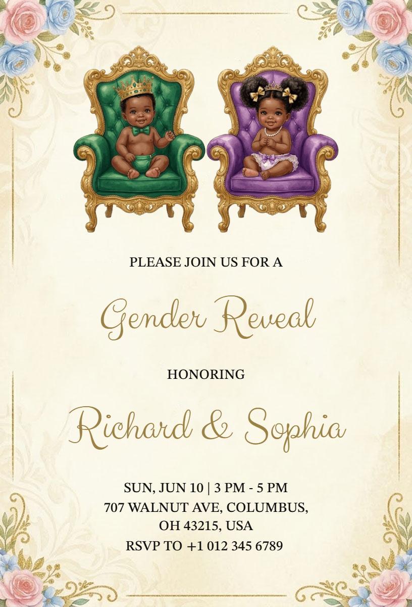 Royal Infants Glamorous Gender Reveal Invitation Template