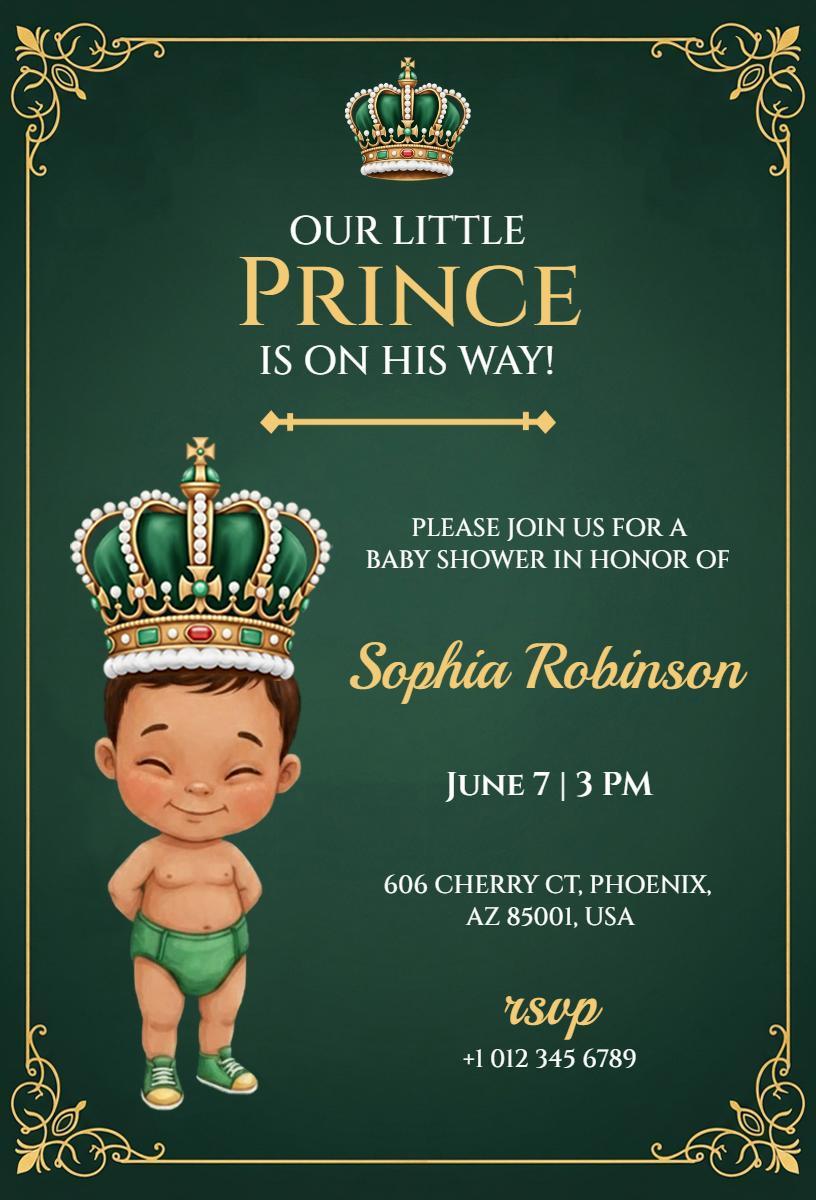 Royal Prince Charming Baby Shower Celebration Invitation Template