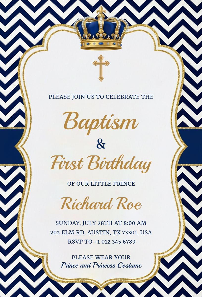 Royal Prince Themed Baptism Celebration Invitation Template