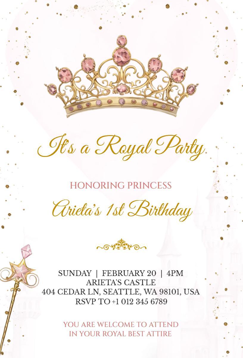 Royal Princess First Birthday Celebration Invitation Template