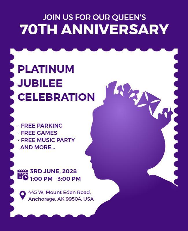 Royal Purple 70th Anniversary Jubilee Celebration Poster Template