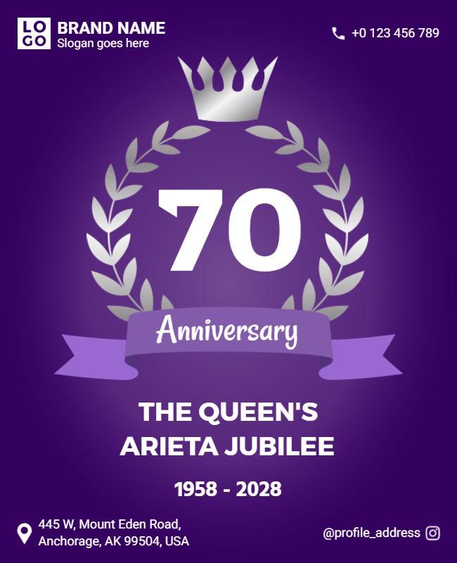 Royal Purple Elegant 70th Anniversary Jubilee Poster Template