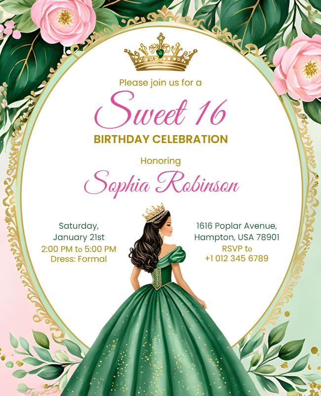 Royal Themed Sweet 16 Birthday Invitation Flyer Template