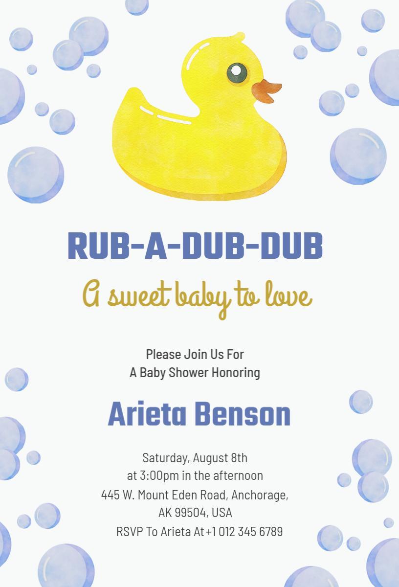 Rub-a-Dub-Dub Cute Baby Shower Celebration Invitation Template