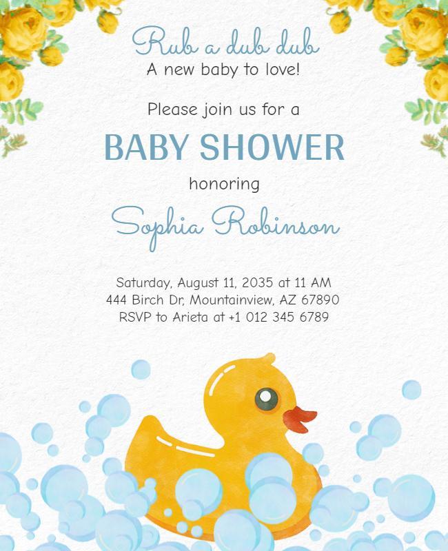 Rubber Ducky Baby Shower Invitation Flyer Template