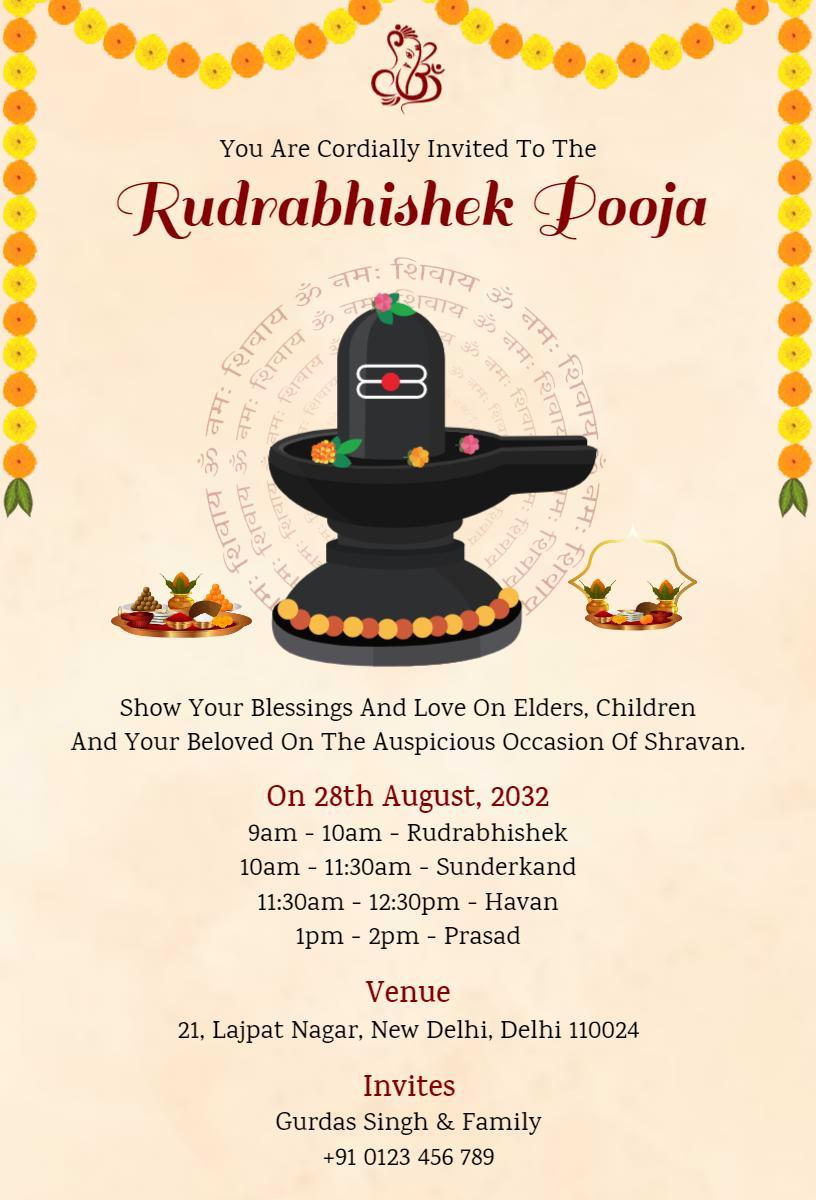 Rudrabhishek Pooja Spiritual Ceremony Invitation Template