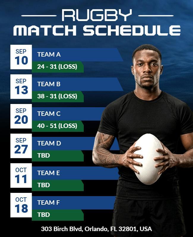 Rugby Match Schedule Announcement Poster Template