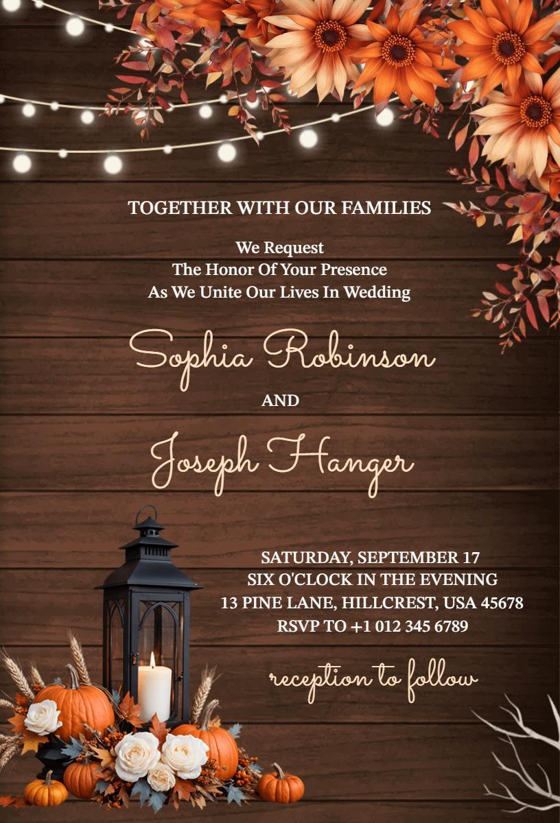 Rustic Autumn Romance Wedding Celebration Invitation Template