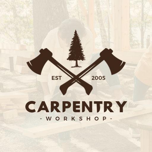 Rustic Axes and Pine Tree Featured in Carpentry Workshop Logo Template
