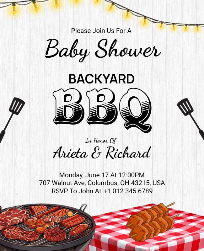 Rustic Backyard BBQ Baby Shower Invitation Flyer Template