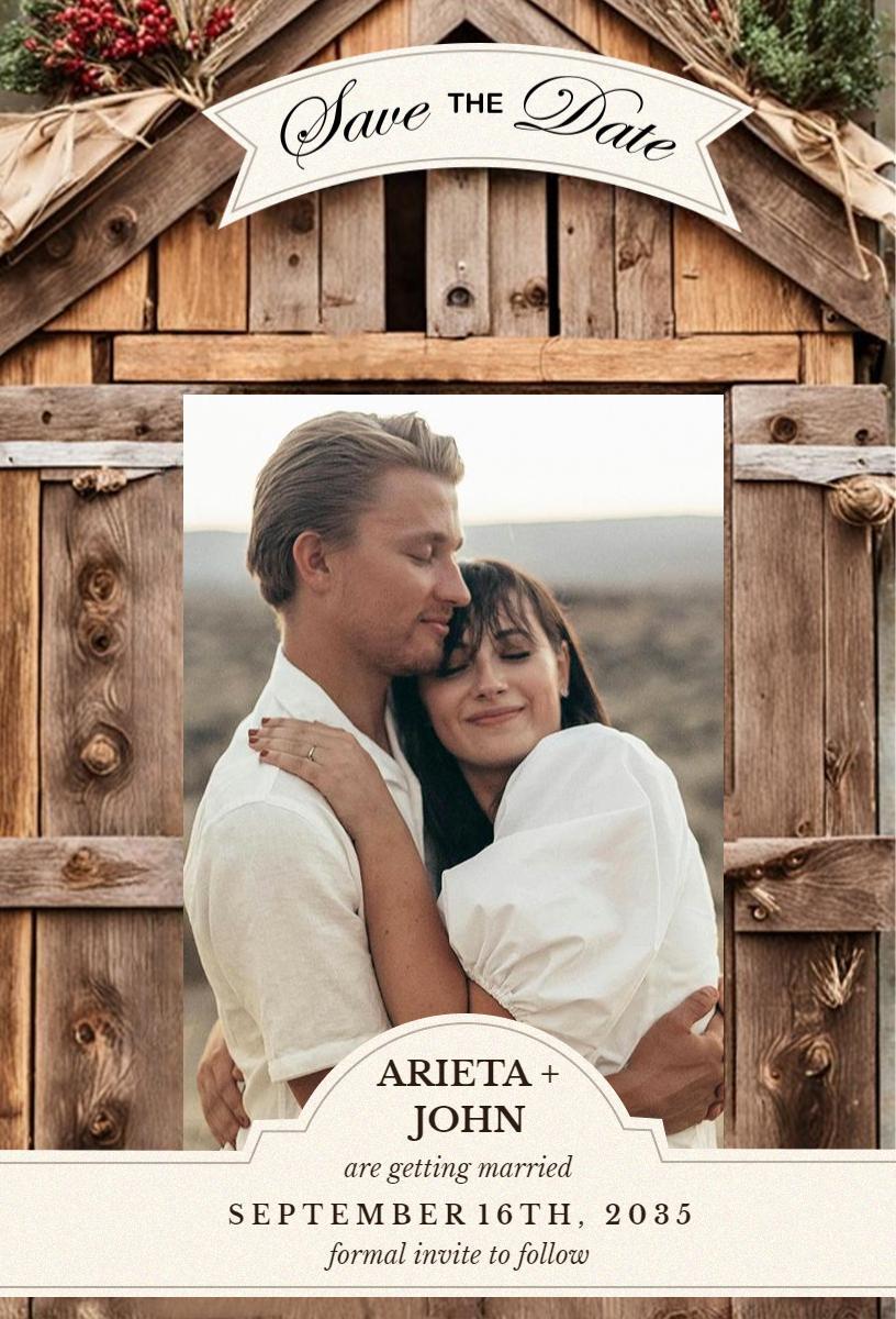 Rustic Barn Wedding Save The Date Announcement Invitation Template