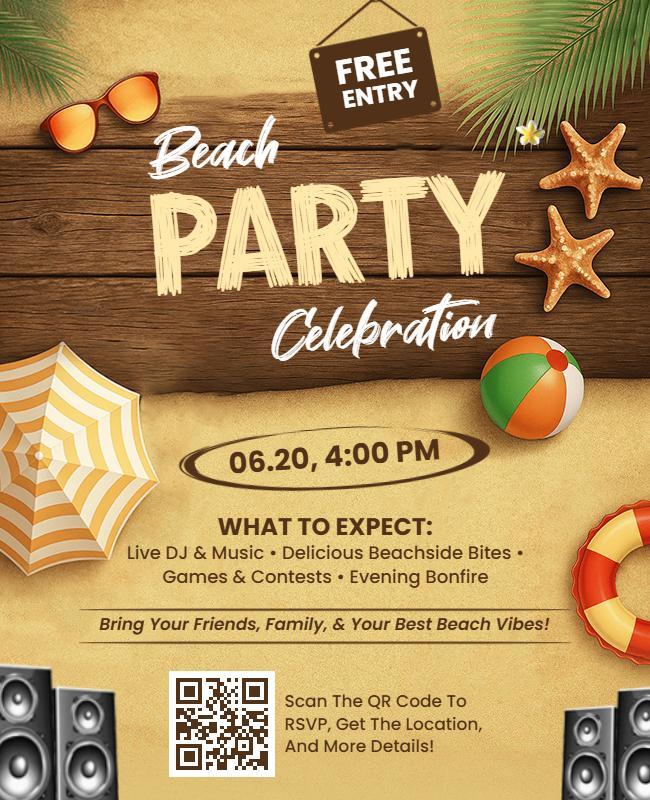 Rustic Beach Party Festive Celebration Flyer Template