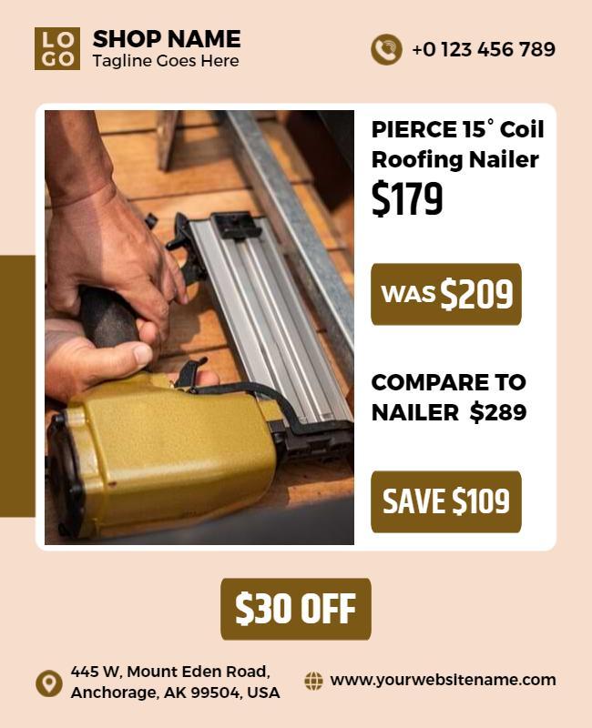 Rustic Beige Tool Sale for Pierce Coil Roofing Nailer Poster Template