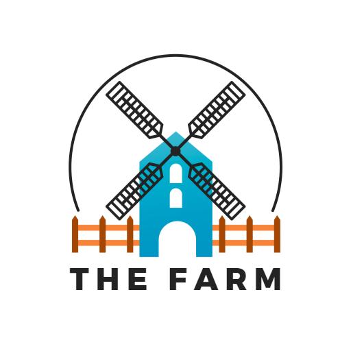 Rustic Blue Windmill and Fence Design for Farm Logo Template