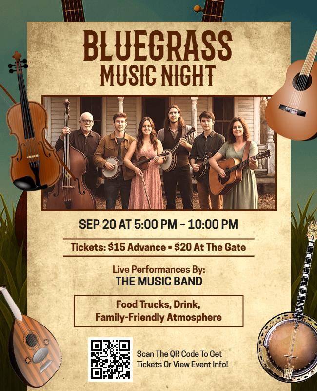 Rustic Bluegrass Music Night Event Flyer Template