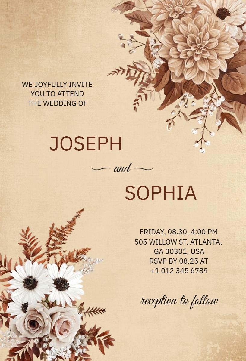 Rustic Botanical Vintage Wedding Celebration Invitation Template