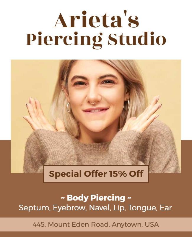 Rustic Brown Body Piercing Studio Special Offer Poster Template