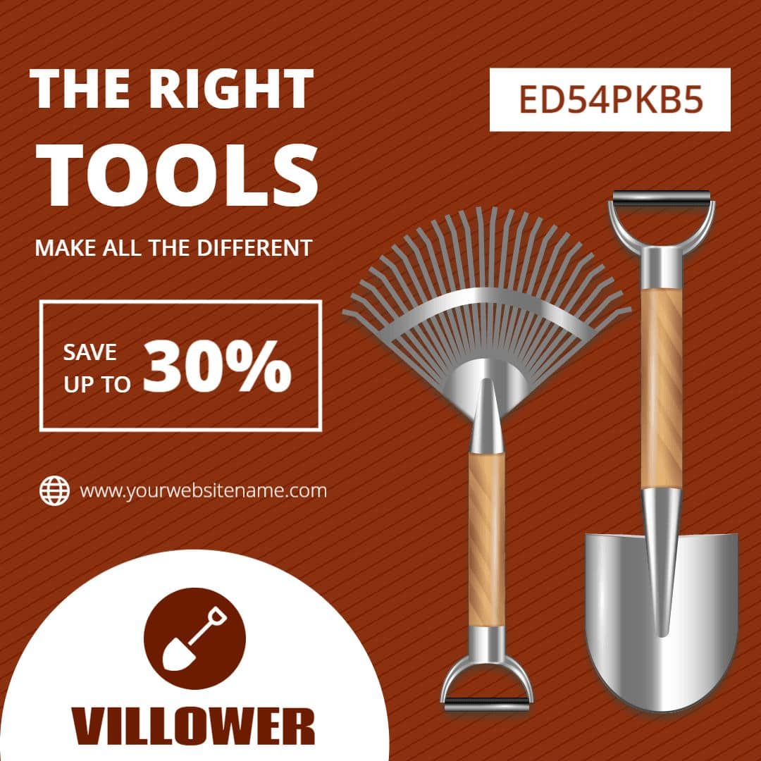 Rustic Brown Gardening Tools Promotion with Discount Offer Ad Template