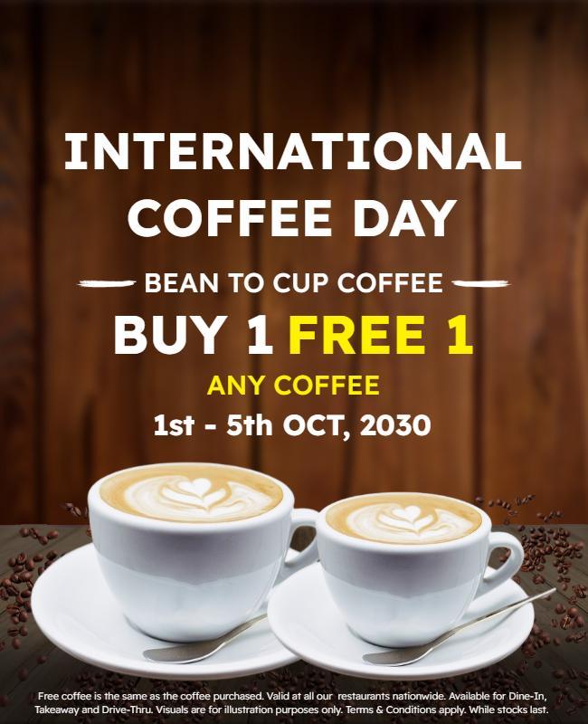 Rustic Brown International Coffee Day Promotion Poster Template