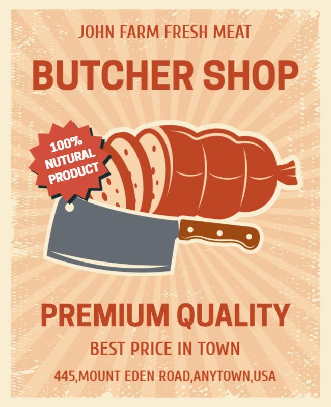 Rustic Butcher Shop Premium Quality Meat Products Poster Template