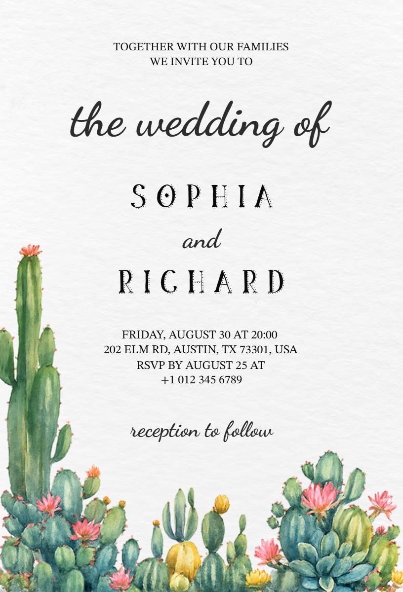 Rustic Cactus Western Wedding Ceremony Invitation Template