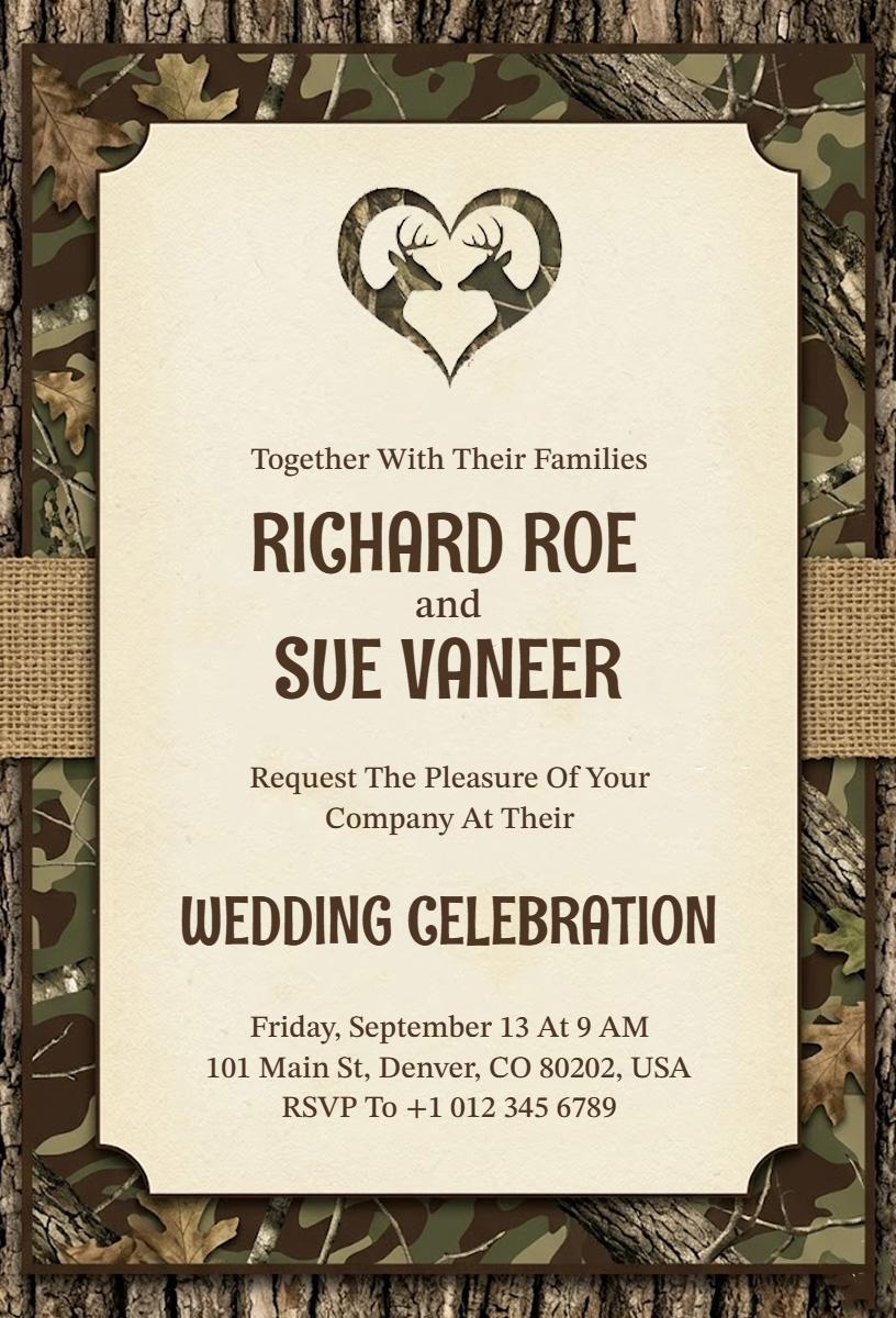 Rustic Camouflage Outdoor Wedding Celebration Invitation Template