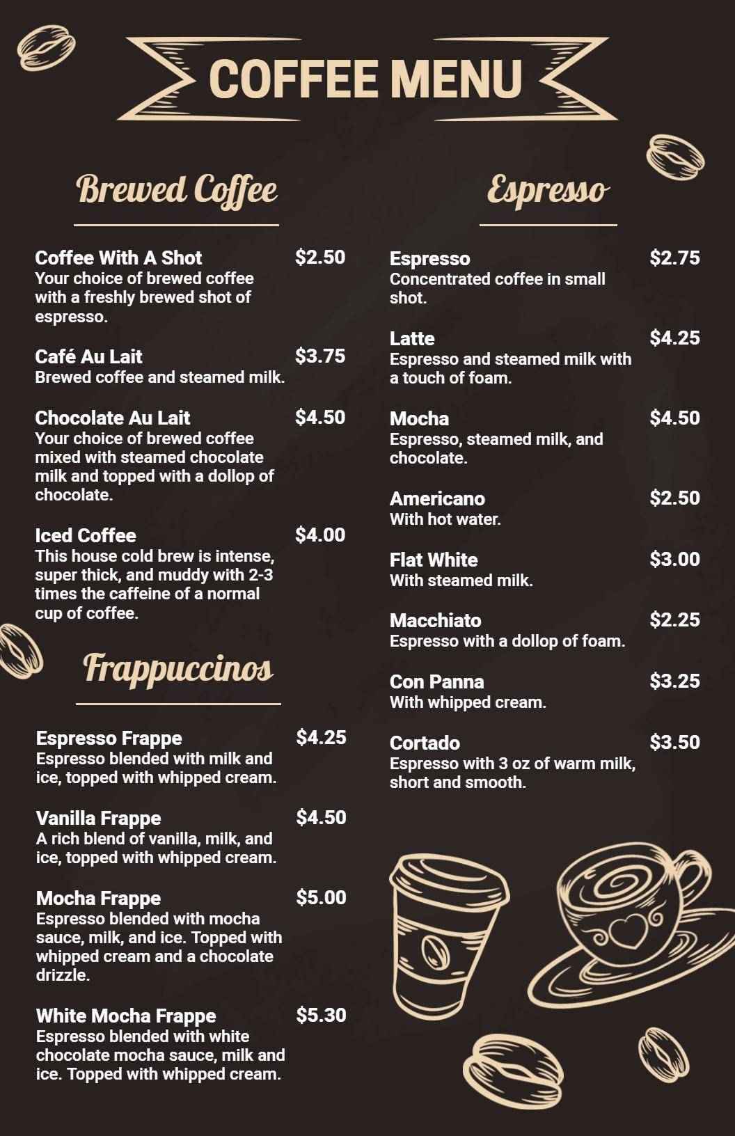 Rustic Chalkboard Artisan Coffee Drink Menu Template