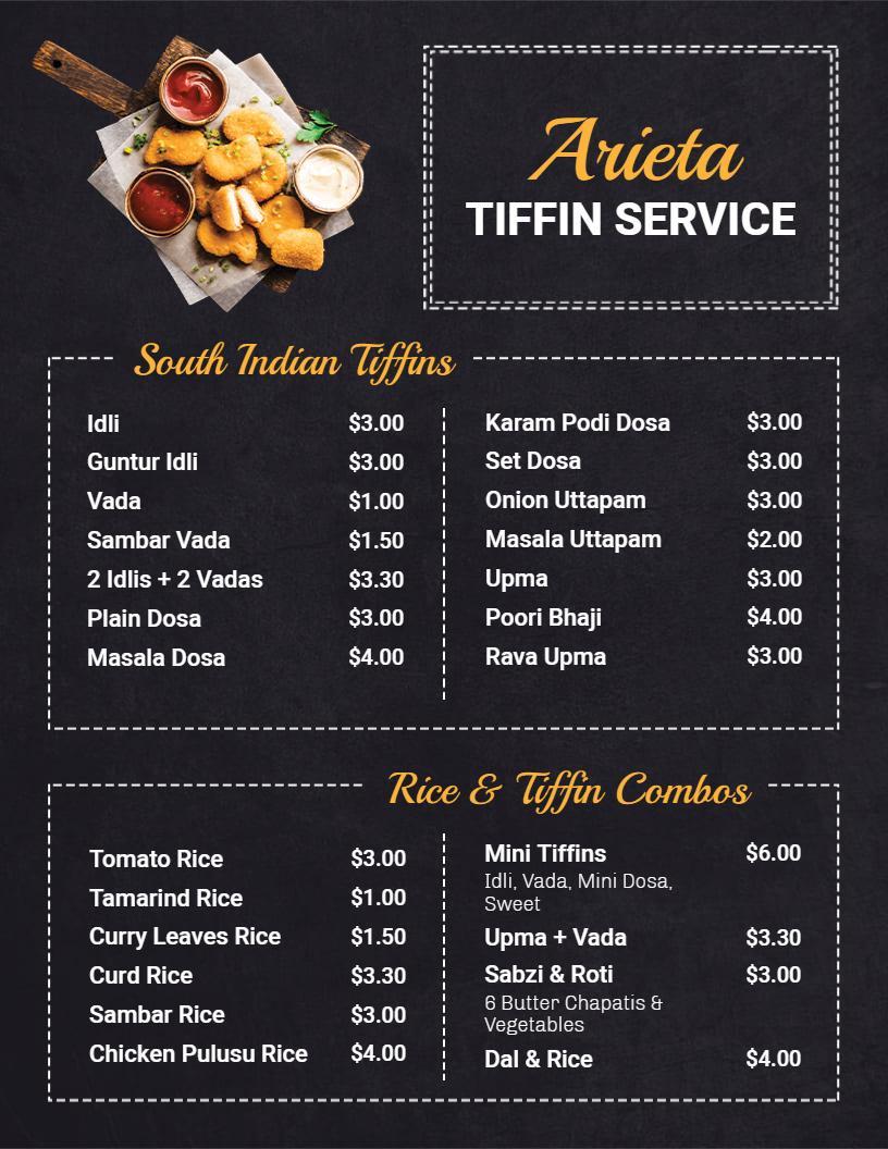 Rustic Chalkboard Indian Tiffin and Rice Combo Menu Template