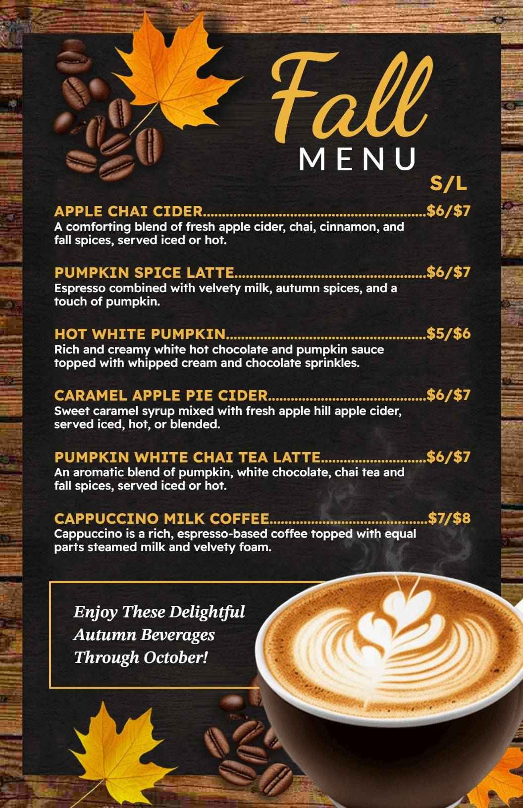 Rustic Coffee and Cider Fall Menu Template
