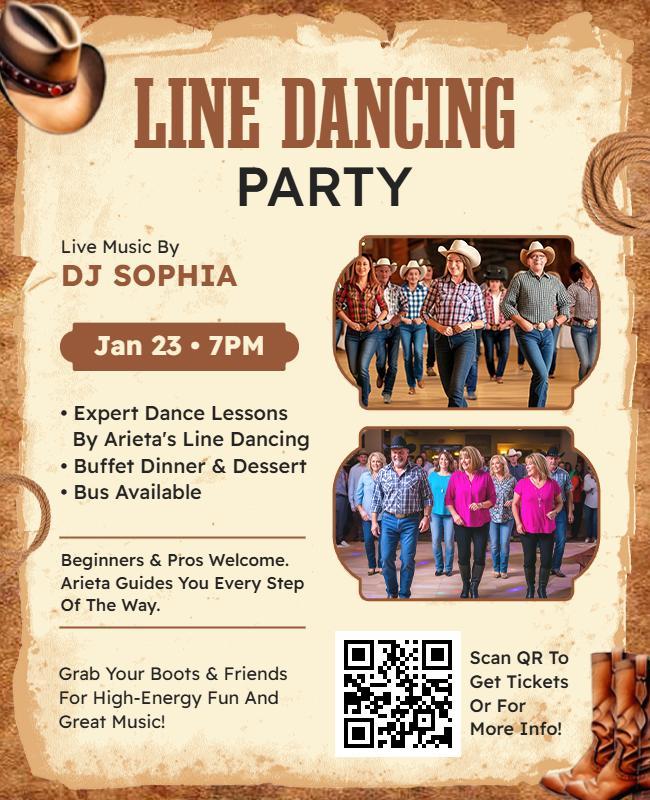 Rustic Country-Themed Line Dancing Celebration Flyer Template