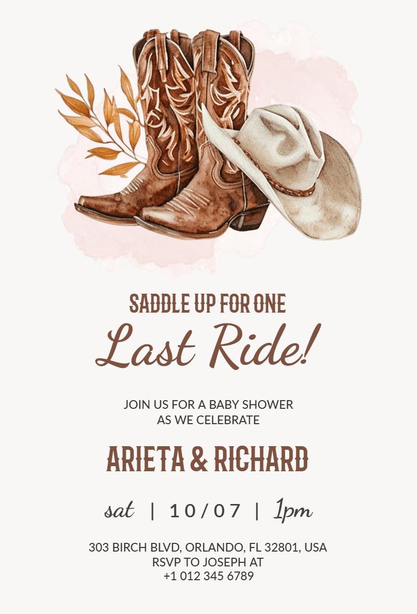 Rustic Cowboy Boots Baby Shower Celebration Invitation Template