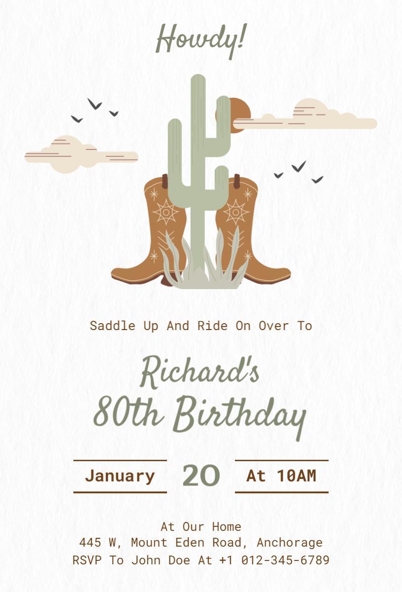 Rustic Cowboy Boots Western Theme Birthday Invitation Template