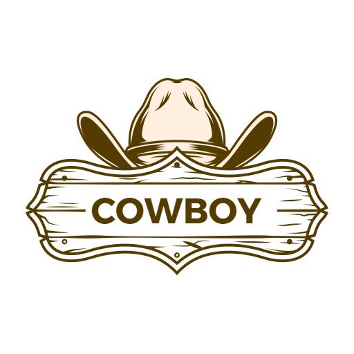 Rustic Cowboy Hat with Wooden Sign and Bold Lettering Logo Template