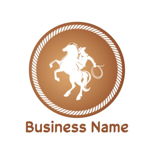 Rustic Cowboy Riding Horse in Circular Brown Emblem Logo Template
