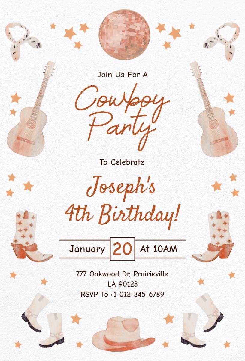 Rustic Cowboy Theme Birthday Celebration Invitation Template