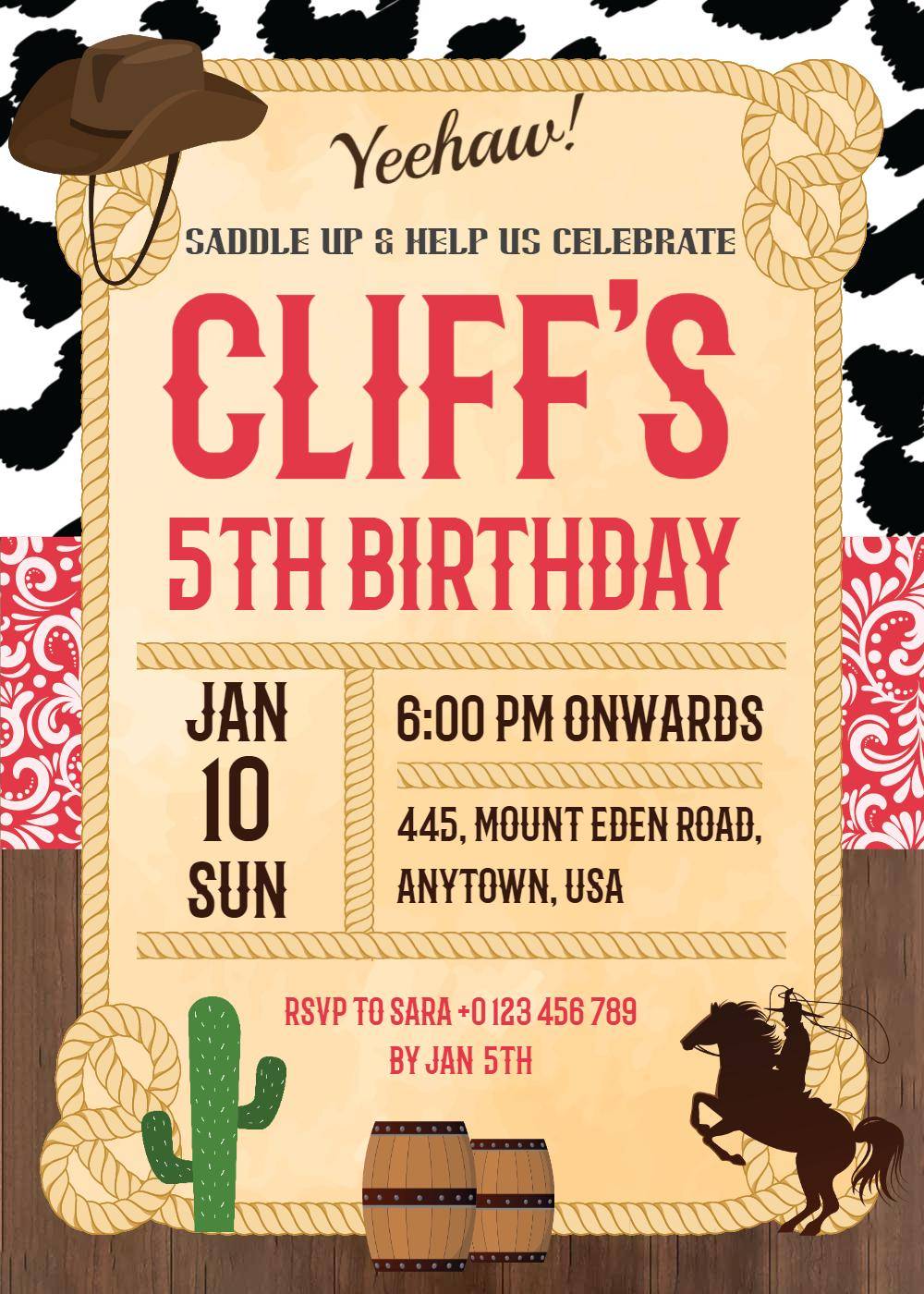 Rustic Cowboy Theme Fun Birthday Celebration Invitation Template