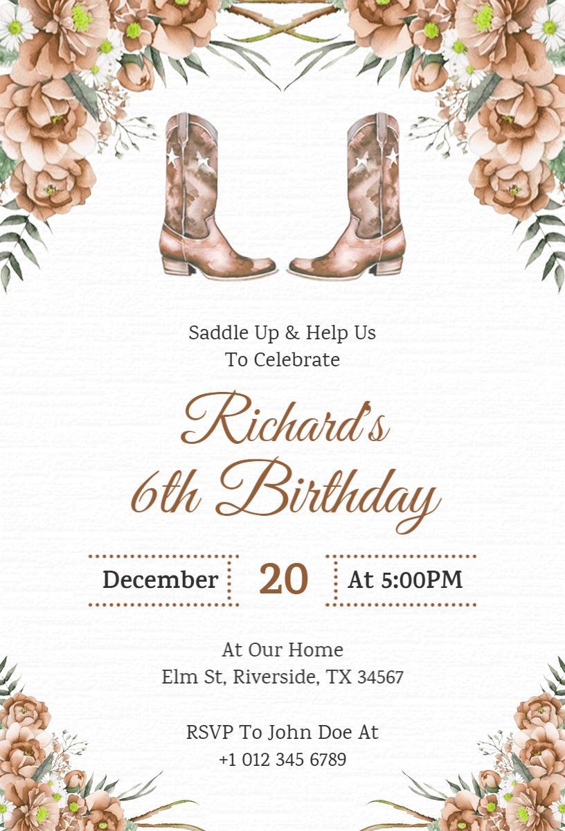 Rustic Cowboy Themed Birthday Celebration Invitation Template