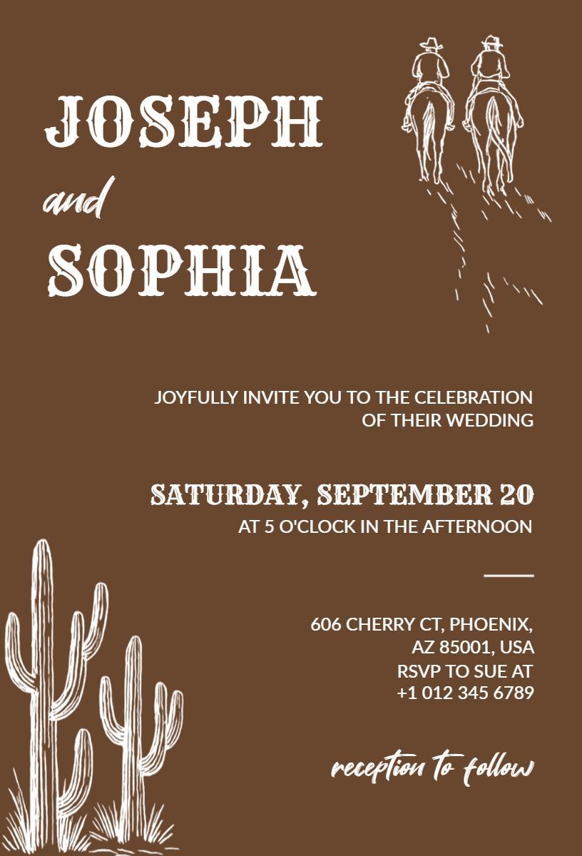 Rustic Cowboy Themed Western Wedding Celebration Invitation Template