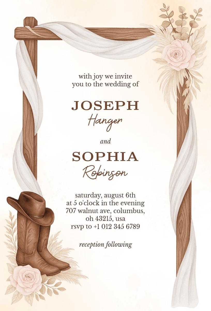 Rustic Cowboy Western Wedding Celebration Invitation Template