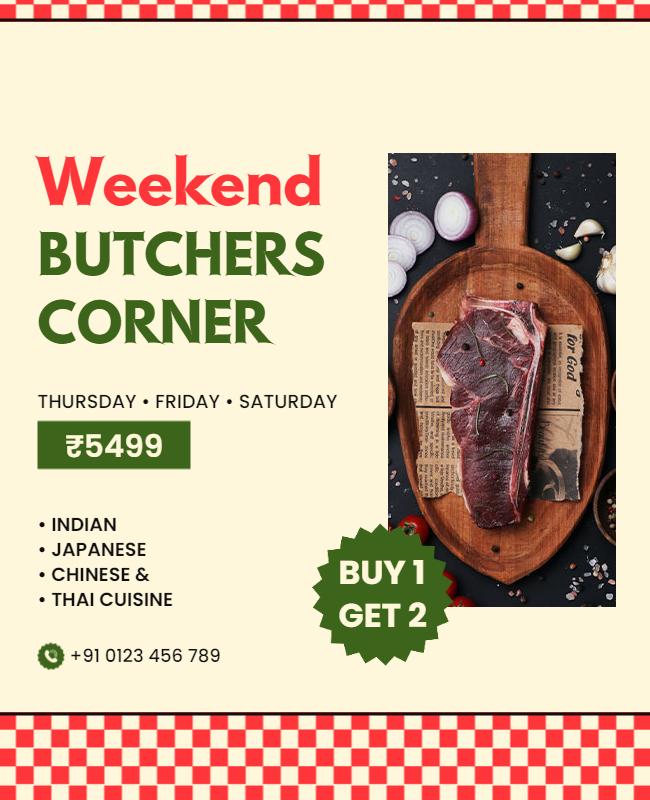 Rustic Cream Butchers Corner Weekend Special Recipe Poster Template