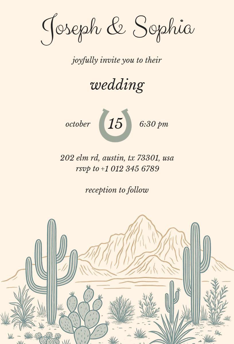 Rustic Desert Cactus Western Wedding Celebration Invitation Template