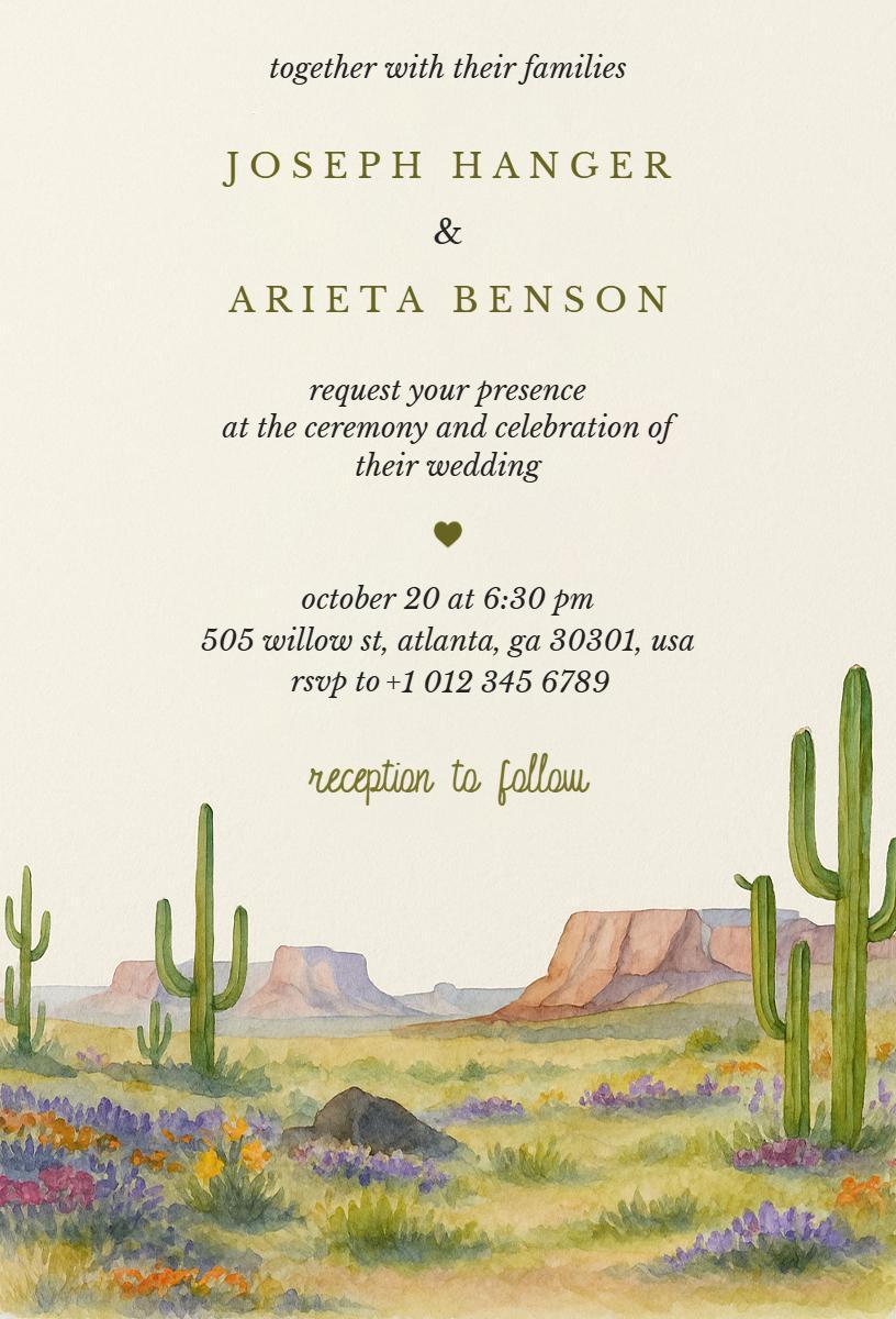 Rustic Desert Landscape Western Wedding Invitation Template