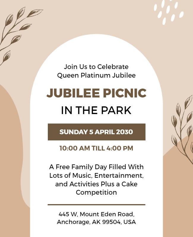 Rustic Earthy Jubilee Picnic Celebration in the Park Poster Template
