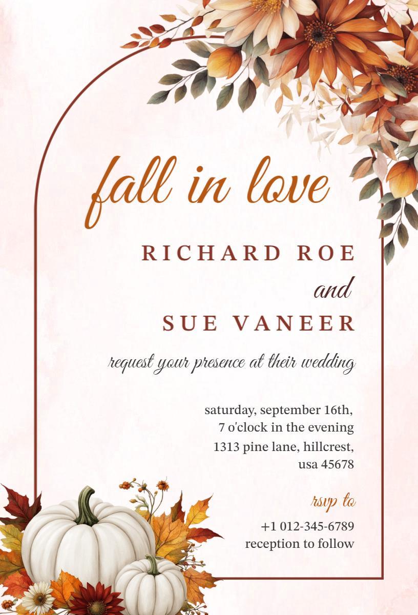 Rustic Fall Wedding Celebration Autumn Romance Invitation Template